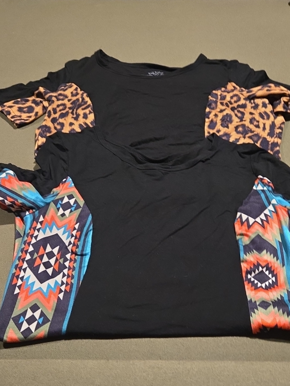 Women’s Black Short Sleeve Top with Colorful Sleeve Panels And Secomd Shirt With
